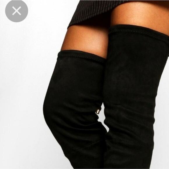 EXPRESS Over the Knee Boots Sz 8 BLOCK 3" Heels BLACK Vegan Faux Suede Tall NWOT - Picture 16 of 16